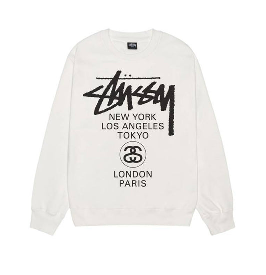 Stüssy World Tour Crewneck Sweater Pigment Dyed Natural